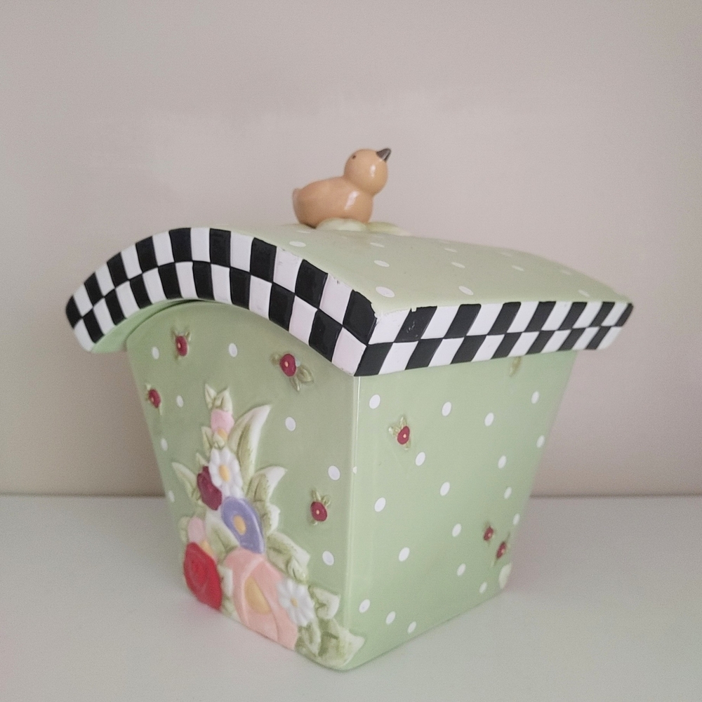 Vintage Mary Engelbreit Green Floral Cookie Jar Canister